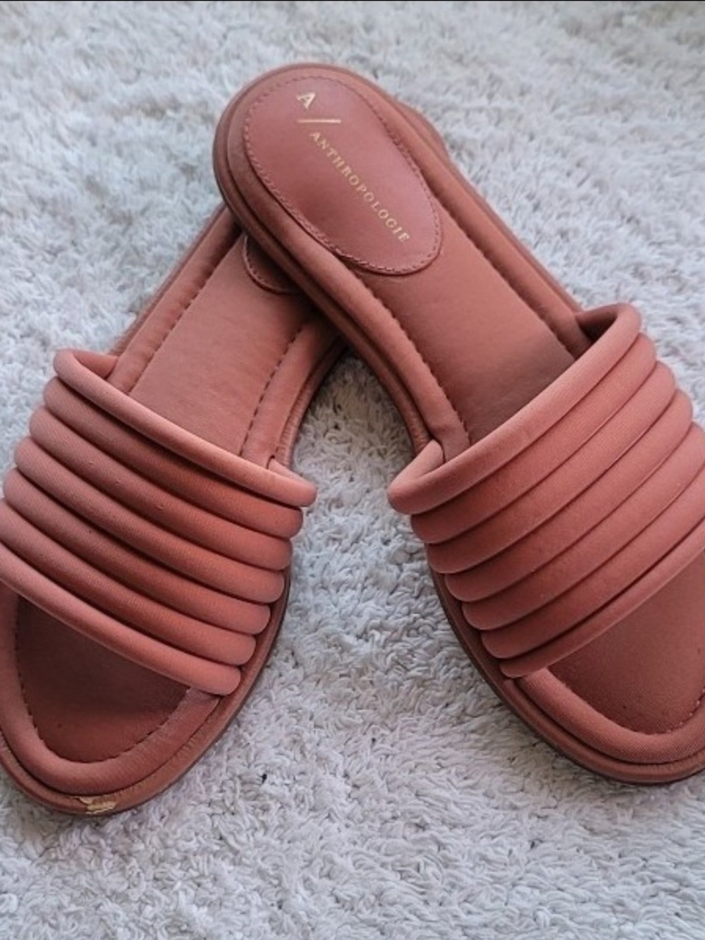 Anthropologie Ribbed Slide Mules in Terracotta Pink